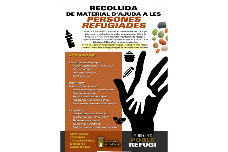 Pedeguer organitza una recollida de material per ajudar els refugiats