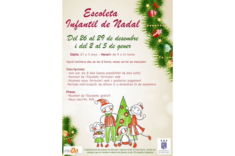 LAjuntament dOndara ofereix lEscoleta infantil de Nadal del 26 de desembre al 6 de gener
