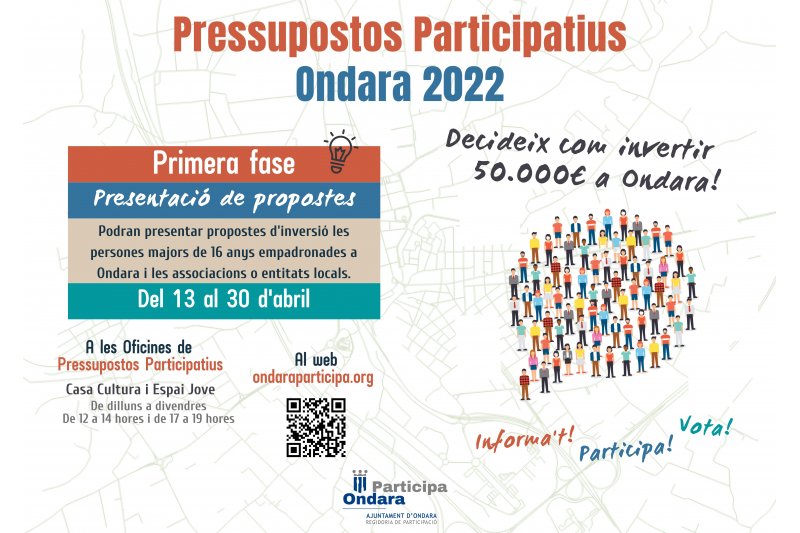 La presentacin de proyectos para los Presupuestos participativos 2022 de Ondara queda abierta hasta el 30 de abril
