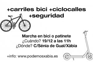 Podemos Xàbia convoca una marxa amb bicicleta o patinet per a reivindicar una mobilitat més sostenible i segura