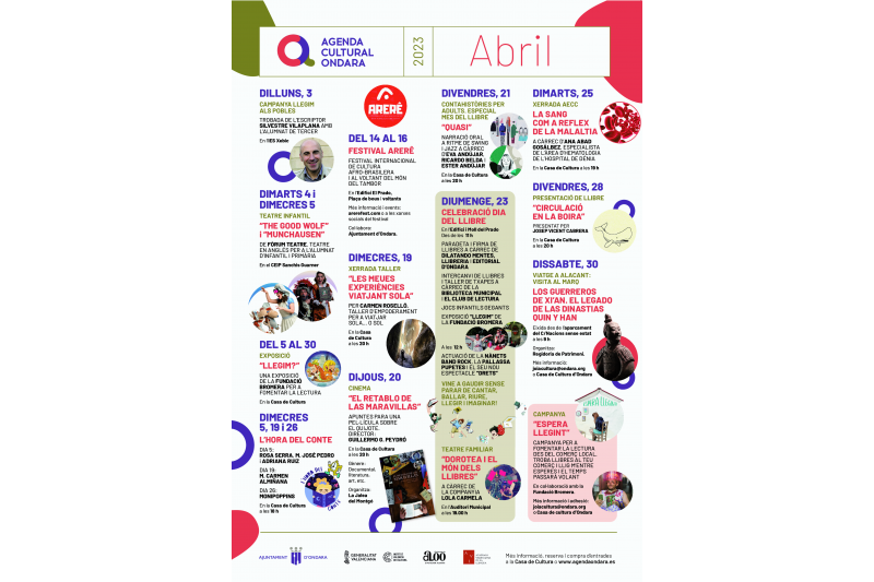 L’agenda cultural d’abril a Ondara té la commemoració del Dia del llibre com a eix