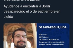 Buscan a un joven de la Marina Alta desaparecido desde el 5 de septiembre en Lleida