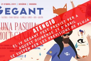 El Gegant Fest previst per aquest diumenge a Ondara se suspen per les previsions de pluja